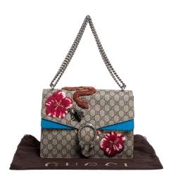 Pre Owned حقيبة كتف غوتشي ديونسوس مزخرفة ثعبان /ورد سويدي وكانفاس سوبريم  جي جي بيج/ أزرق متوسطة