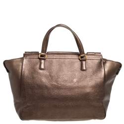 Pre Owned Gucci Metallic Brown Leather Medium 1973 Top Handle Tote Bag