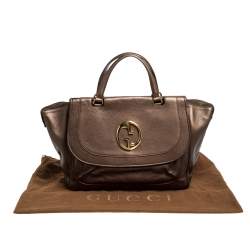 Pre Owned Gucci Metallic Brown Leather Medium 1973 Top Handle Tote Bag