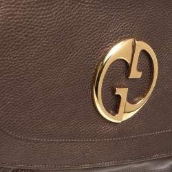 Pre Owned Gucci Metallic Brown Leather Medium 1973 Top Handle Tote Bag