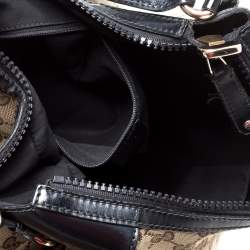 Pre Owned Gucci Beige/Black GG Canvas and Patent Leather Medium Full Moon Hobo