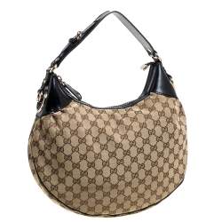 Pre Owned Gucci Beige/Black GG Canvas and Patent Leather Medium Full Moon Hobo