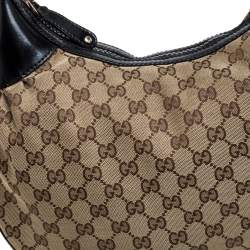 Pre Owned Gucci Beige/Black GG Canvas and Patent Leather Medium Full Moon Hobo