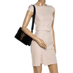 Pre Owned Gucci Black Leather Small Web Chain Sylvie Shoulder Bag