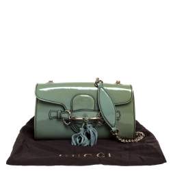 Pre Owned Gucci Green Patent Leather Emily Chain Shoulder Bag