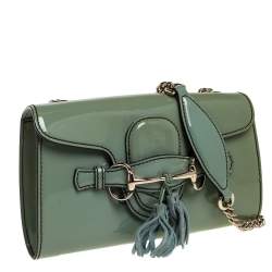 Pre Owned Gucci Green Patent Leather Emily Chain Shoulder Bag