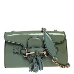 Pre Owned Gucci Green Patent Leather Emily Chain Shoulder Bag