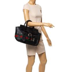 مملوكة مسبقًا Gucci Black Leather Heritage Web Boston Bag