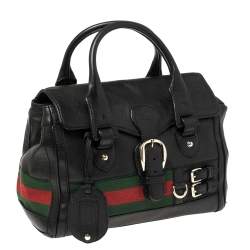 مملوكة مسبقًا Gucci Black Leather Heritage Web Boston Bag