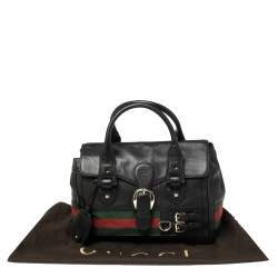 مملوكة مسبقًا Gucci Black Leather Heritage Web Boston Bag