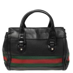 مملوكة مسبقًا Gucci Black Leather Heritage Web Boston Bag