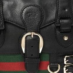 مملوكة مسبقًا Gucci Black Leather Heritage Web Boston Bag