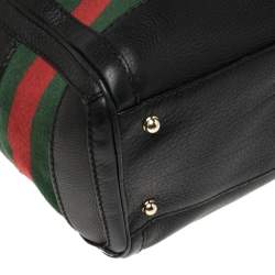 مملوكة مسبقًا Gucci Black Leather Heritage Web Boston Bag