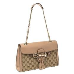 مملوكة مسبقًا Gucci Beige GG Canvas and Leather Medium Emily Chain Shoulder Bag
