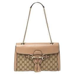 مملوكة مسبقًا Gucci Beige GG Canvas and Leather Medium Emily Chain Shoulder Bag