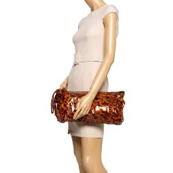 Pre Owned Gucci Brown Leopard Print Patent Leather Large Hysteria Clutch