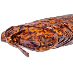 Pre Owned Gucci Brown Leopard Print Patent Leather Large Hysteria Clutch