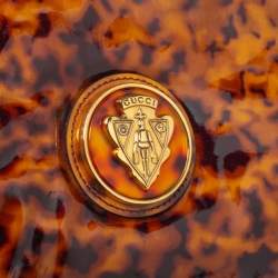 Pre Owned Gucci Brown Leopard Print Patent Leather Large Hysteria Clutch