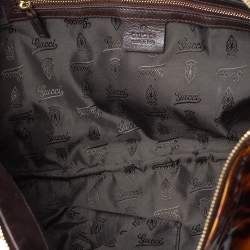 Pre Owned Gucci Brown Leopard Print Patent Leather Large Hysteria Clutch