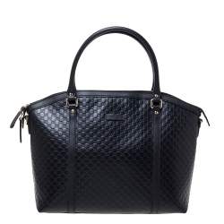 مملوكة مسبقًا Gucci Black Microguccissima Leather Large Dome Satchel