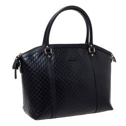 مملوكة مسبقًا Gucci Black Microguccissima Leather Large Dome Satchel