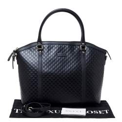 مملوكة مسبقًا Gucci Black Microguccissima Leather Large Dome Satchel