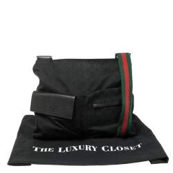 Pre Owned Gucci Black GG Canvas Web Messenger Bag