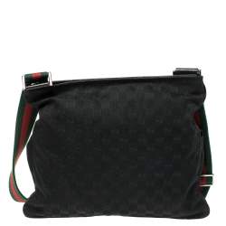 Pre Owned Gucci Black GG Canvas Web Messenger Bag