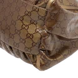 Pre Owned Gucci Gold GG Crystal Canvas and Leather D Ring Hobo