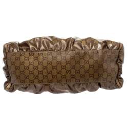 Pre Owned Gucci Gold GG Crystal Canvas and Leather D Ring Hobo