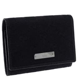 مملوكة مسبقًا محفظة بطاقات غوتشي كانفاس جي جي أسود بقلاب