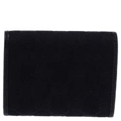 مملوكة مسبقًا محفظة بطاقات غوتشي كانفاس جي جي أسود بقلاب