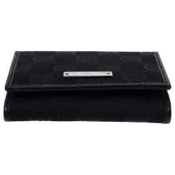 مملوكة مسبقًا محفظة بطاقات غوتشي كانفاس جي جي أسود بقلاب