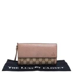 Pre Owned Gucci Nude/Beige GG Canvas and Leather Bree Original Continental Wallet