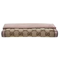 Pre Owned Gucci Nude/Beige GG Canvas and Leather Bree Original Continental Wallet