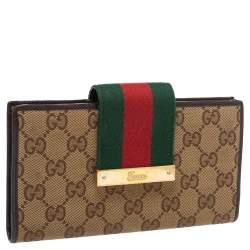 مملوكة مسبقًا Gucci Brown/Beige GG Canvas and Leather Web Continental Wallet