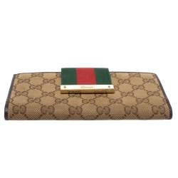 مملوكة مسبقًا Gucci Brown/Beige GG Canvas and Leather Web Continental Wallet