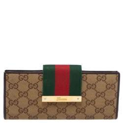 مملوكة مسبقًا Gucci Brown/Beige GG Canvas and Leather Web Continental Wallet