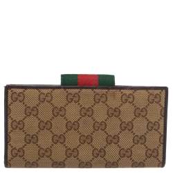 مملوكة مسبقًا Gucci Brown/Beige GG Canvas and Leather Web Continental Wallet