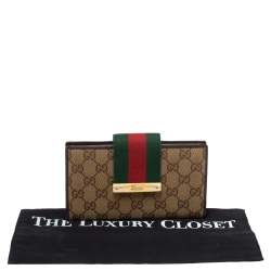 مملوكة مسبقًا Gucci Brown/Beige GG Canvas and Leather Web Continental Wallet