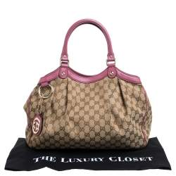 مملوكة مسبقًا Gucci Beige/Pink GG Canvas and Leather Medium Sukey Tote