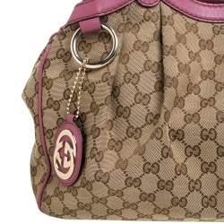 مملوكة مسبقًا Gucci Beige/Pink GG Canvas and Leather Medium Sukey Tote