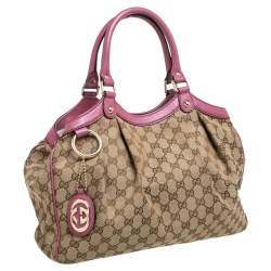 مملوكة مسبقًا Gucci Beige/Pink GG Canvas and Leather Medium Sukey Tote