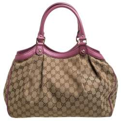 مملوكة مسبقًا Gucci Beige/Pink GG Canvas and Leather Medium Sukey Tote