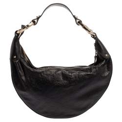 Pre Owned Gucci Black Guccissima Leather Bamboo Ring Hobo