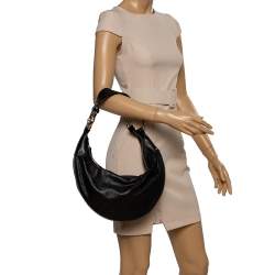 Pre Owned Gucci Black Guccissima Leather Bamboo Ring Hobo