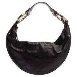Pre Owned Gucci Black Guccissima Leather Bamboo Ring Hobo