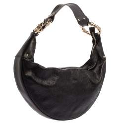 Pre Owned Gucci Black Guccissima Leather Bamboo Ring Hobo