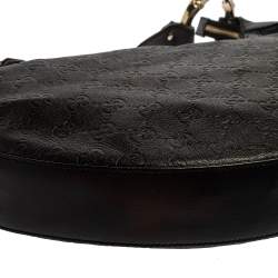 Pre Owned Gucci Black Guccissima Leather Bamboo Ring Hobo