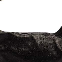 Pre Owned Gucci Black Guccissima Leather Bamboo Ring Hobo